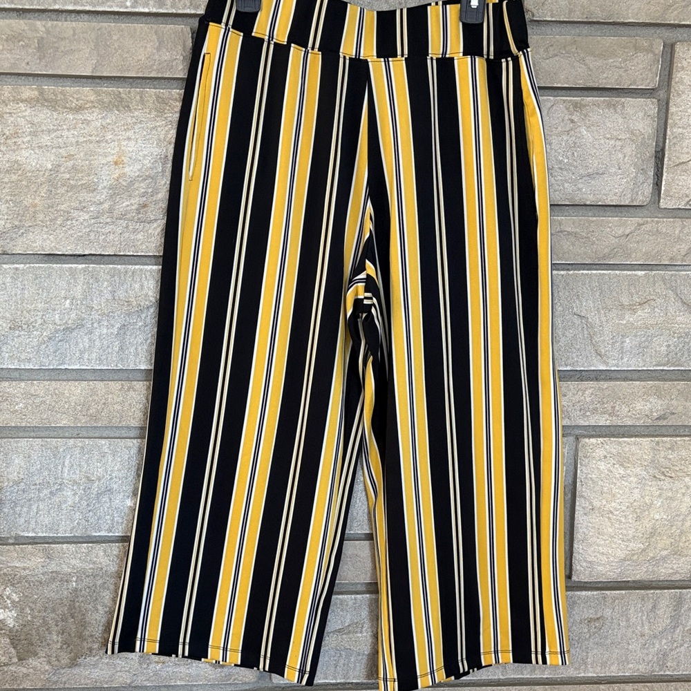 Marc New York Black & Mustard Striped Wide-Leg Pants